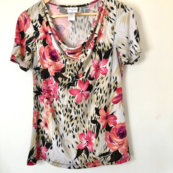 Jaclyn Smith,  floral multi color top, S , draped neck - Picture 4 of 5